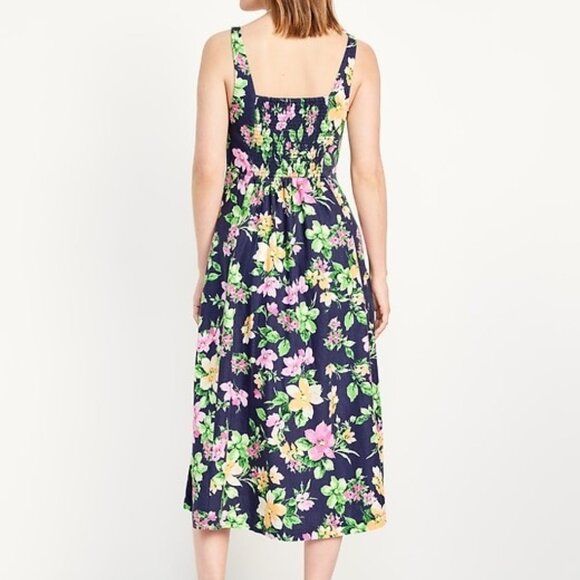 Old Navy linen blend Floral Navy Dress with Pockets! Midi dress - Picture 2 of 4